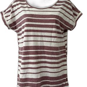 Lovely Souls Burgundy Striped Cuffed Top Criss-Cross Back - Fits Like M/L